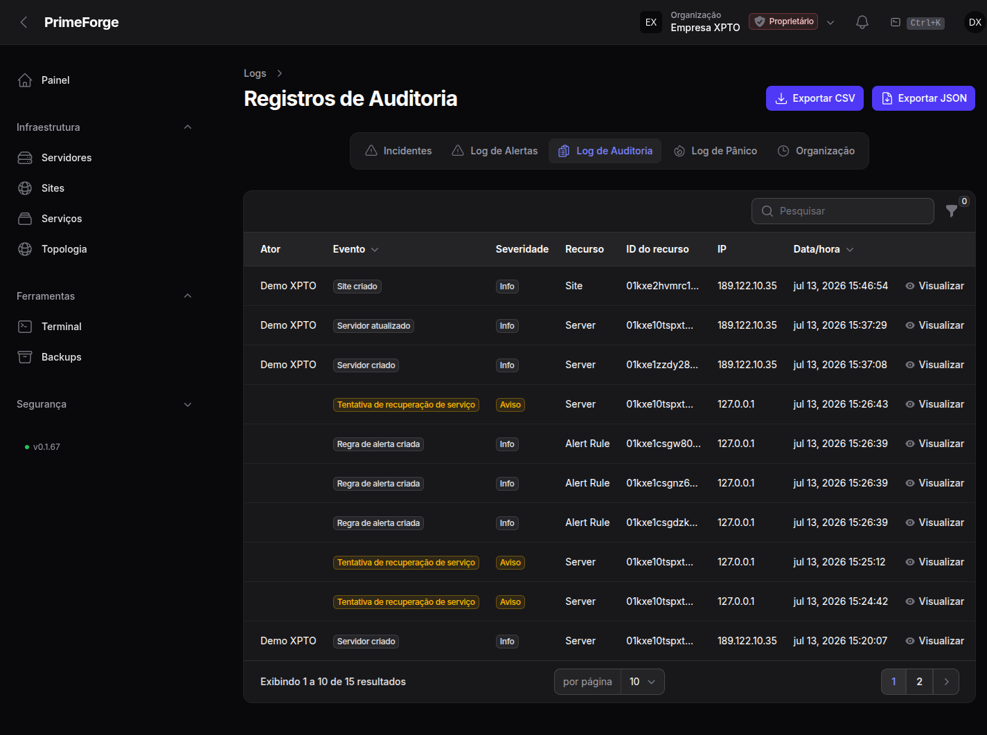 Registros de auditoria