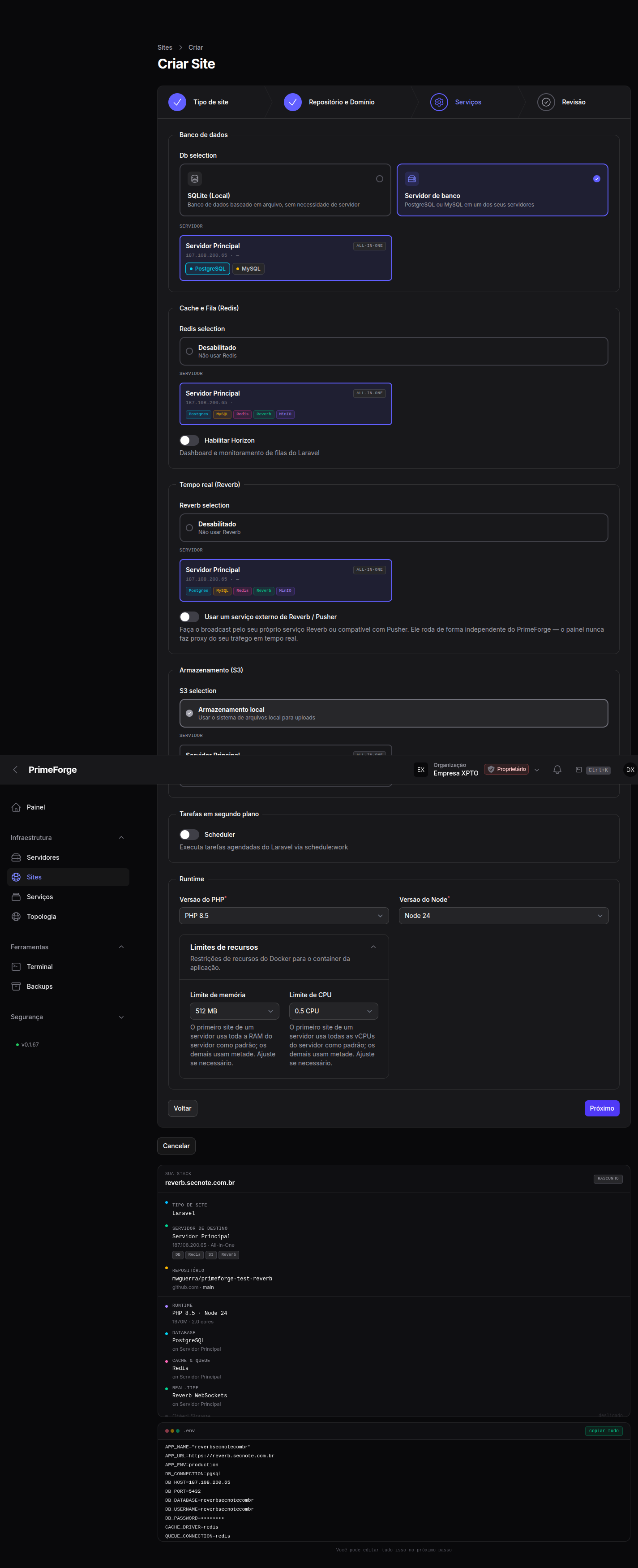 Assistente de criação de site — serviços
