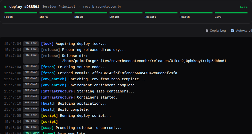 Logs do deploy em tempo real