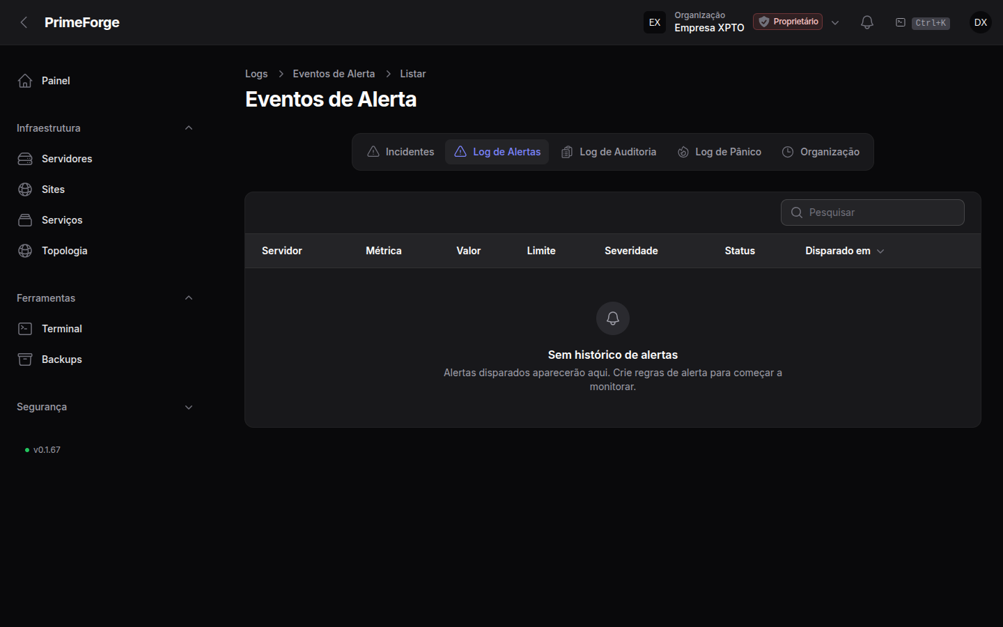 Histórico de alertas