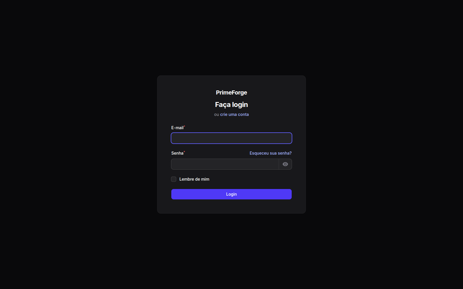 Tela de login do PrimeForge