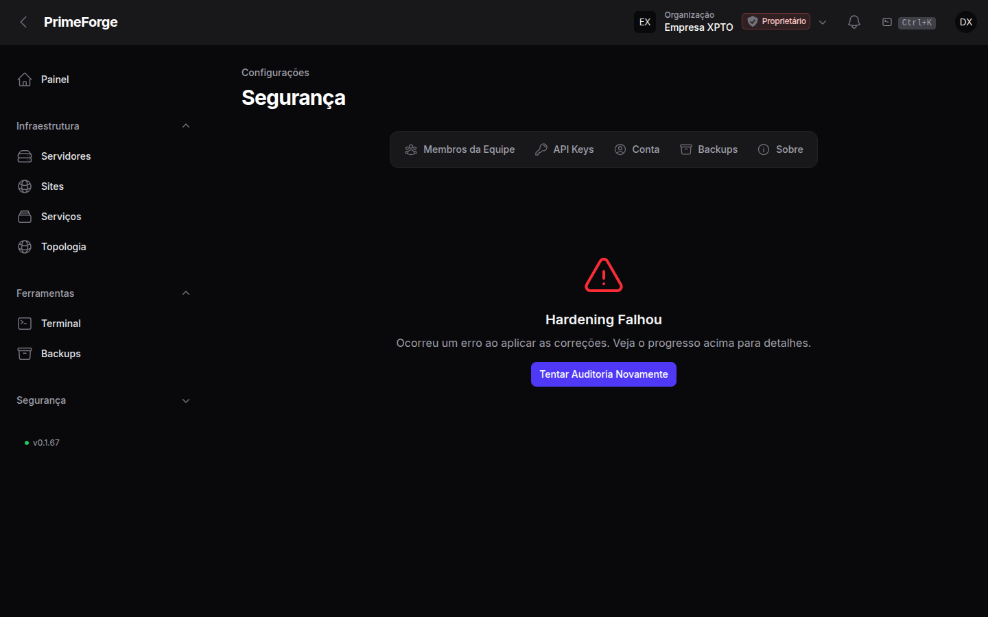 Aba de Segurança com a configuração de autenticação em dois fatores e o QR Code