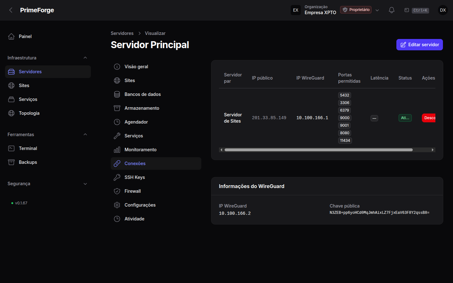 Conexões WireGuard de um servidor