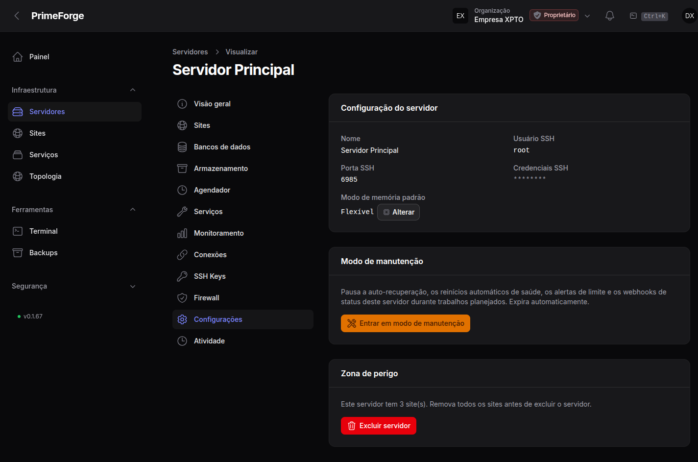 Configurações de um servidor