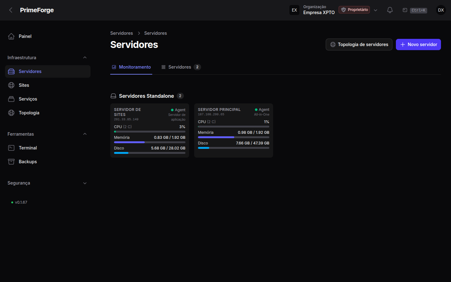 Lista de servidores da organização